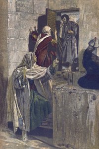 Le premier reniement de Saint Pierre - Le premier reniement de Saint Pierre - de "La Vie de Notre Seigneur Jésus-Christ" - 1899 par James Tissot - La vie de notre seigneur Jésus-Christ, par Jacques Joseph (Jacques Joseph) Tissot dit James Tissot (1836-1902
