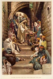Dans les villages, les malades lui étaient amenés - Bible - James Jacques Joseph after Tissot