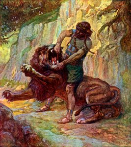 Samson tue un lion par J James Tissot - Bible - James Jacques Joseph after Tissot