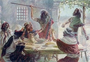 Saül lance un javelot à Jonathan - Bible - James Jacques Joseph after Tissot