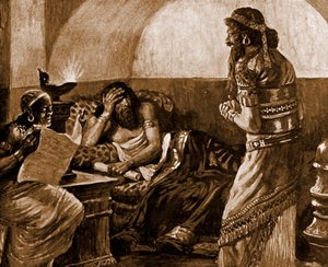 Les chroniques sont lues à Assuérus - Bible - James Jacques Joseph after Tissot
