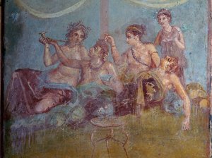 Fresque de la haute société romaine profitant de la vie découverte à Pompéi. Pompéi, Italie