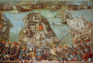 Cette fresque représente le siège turc de Malte en 1565. Œuvre d