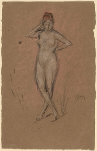 Nu debout avec les jambes croisées