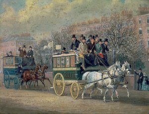 Scène de rue avec deux omnibus, 1845