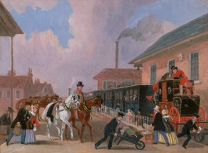 Le courrier royal Louth-Londres voyageant en train depuis Peterborough East, Northamptonshire - James Pollard