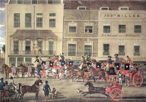 Courriers du West Country à la Gloucester Coffee House, Piccadilly, gravé par C. Rosenberg, 1828