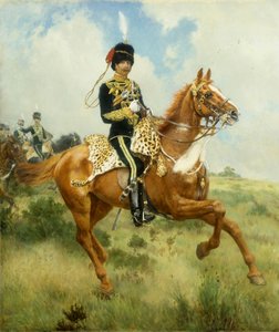 Portrait du Colonel A.G. Lucas, de la Cavalerie du Suffolk, à Cheval
