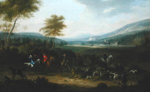 Une partie de chasse dans un paysage, vers 1730