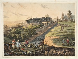 Vue de face de la ferme à La Haye Sainte