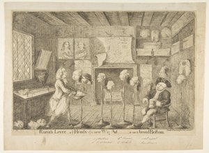 Razors Levée, ou Ye Heads of a New Wig Administration on a Broad Bottom - James Sayers