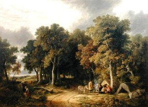Campement dans un paysage boisé