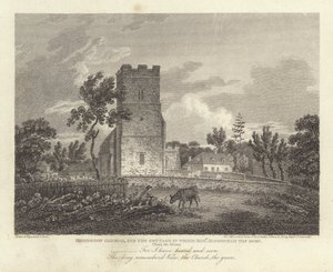 Robert Bloomfield, poète : Église de Honington et le cottage où Robert Bloomfield est né (gravure) - James Storer