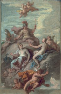 Junon, Minerve et Vénus envoyant Mercure avec la pomme de discorde, c.1718