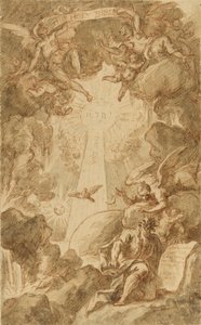 Dessin préparatoire pour la gravure de C. du Bosc, pour la Bible de la chapelle du Royal Marine College. Œuvre (43x26,6 cm) de James Thornhill (1675-1734), début du 18ème siècle. - James Thornhill