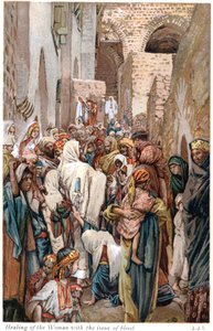 Femme avec une perte de sang touchant le bord du vêtement de Jésus et étant guérie, vers 1890 - James Tissot