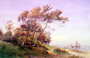 Pique-nique sur la côte, Île de Wight, avec un yacht amarré au large arborant l