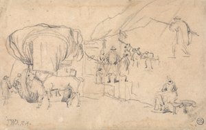 Feuille de croquis : chariot, cheval, laitière et autres études de figures - James Ward