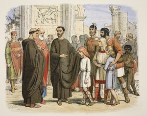 Grégoire et les esclaves anglais à Rome, 590 après J.-C., tiré de A Chronicle of England BC 55 to AD 1485, pub. Londres, 1863