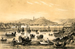 Ningbo, un des cinq ports ouverts par le dernier traité au commerce britannique, Chine, 1847 - James William Giles