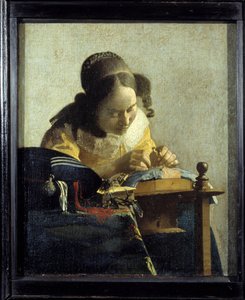 La Dentellière. Peinture de Jan (Johannes) Vermeer de Delft (1632-1675), vers 1658-1660. Huile sur toile. Dim : 0,24x0,21m. Musée du Louvre - Johannes Vermeer