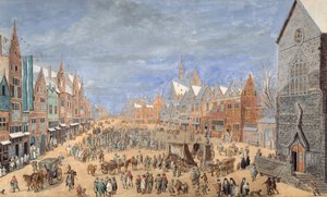 Rue de village avec une auberge au printemps