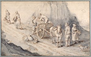 Paysans chargeant une charrette à un cheval avec des légumes-racines - Jan (follower of) Brueghel