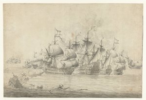 Bataille navale, peut-être à Lowestoft le 13 juin 1665 (feuille de droite) - Jan Abrahamsz. Beerstraten (possibly)