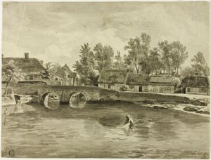 Homme pêchant dans la rivière près du village