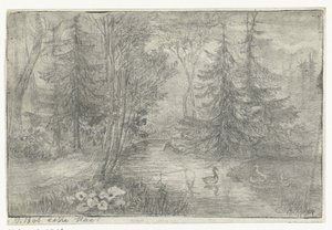 Étang forestier avec des canards - Jan Bos Wz. (signed by artist)