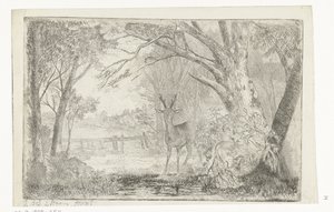 Paysage de parc avec cerf - Jan Bos Wz.