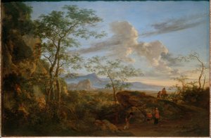 Paysage méridional avec bergers et troupeau de moutons