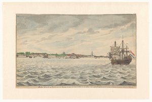 La ville de Colombo à Ceylan vue du nord en 1785 depuis les routes, avec son église et sa tour démolies, qui étaient en cours de reconstruction - Jan Brandes (signed by artist)