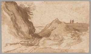 Paysage vallonné avec des personnages près d