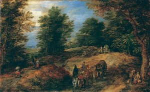 Paysage avec des voyageurs sur un chemin forestier, vers 1607 - Jan Brueghel the Elder