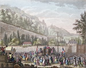 Les femmes des Halles à Auteuil amenant la famille royale française à Paris depuis Versailles le 6 octobre 1789, 1796