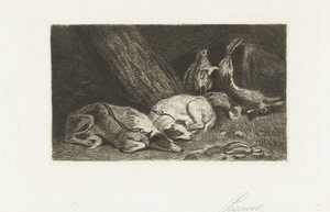 Deux chiens se reposant près du gibier de chasse - Jan Cassiers