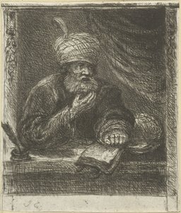Homme avec turban derrière un bureau - Jan Chalon