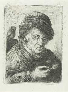 Vieil homme avec des lunettes et une chouette - Jan Chalon