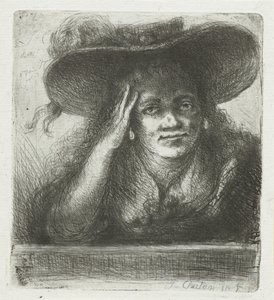 Femme avec un grand chapeau rond - Jan Chalon