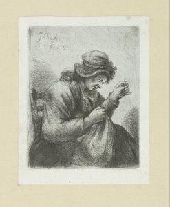 Femme avec aiguille et fil (Oeuvre Complette des Eaux Fortes par Jean Chalon)