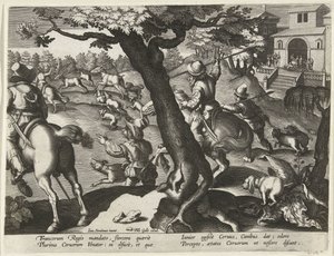 Chasse aux cerfs avec chiens - Jan Collaert (II) (attributed to)