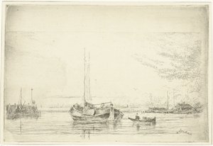 Vue de rivière avec barque et canot - Jan Daniël Cornelis Carel Willem baron de Constant Rebecque
