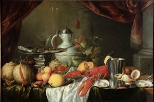 Nature morte avec un homard et une coupe en argent