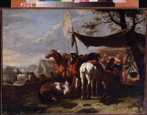 Groupe de cavaliers au campement - Jan Frans van Bloemen