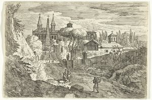 Paysage italianisant avec des voyageurs près des remparts - Jan Frans van Bloemen