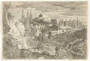 Paysage italianisant avec des voyageurs près des remparts - Jan Frans van Bloemen