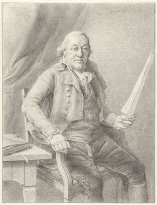 Portrait de Reinier Vinkeles I, assis dans un fauteuil avec une feuille de papier à la main - Jan Gerard Waldorp