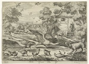 Paysage avec deux oies défendant leurs petits - Jan Griffier (I)