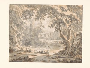 Rivière dans un paysage montagneux boisé - Jan Hackaert